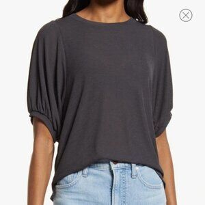 Madewell Eastover Bubble-Sleeve Tee in Black Coal Size M